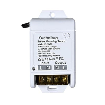 30A Hight Power WiFi Wireless Smart Switch with Energy Monitoring, DIY Switch for Smart Home Automation, Tuya APP Remote Control, Timer, Compatible with Alexa & Google Home