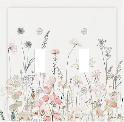 Floral Watercolor Wildflower Dandelion Plant Decorative Switch Plates 2 Gang Double Toggle Outlet Light Switch Cover Wall Plate Electrical Faceplate for Farmhouse Bed Room Decor