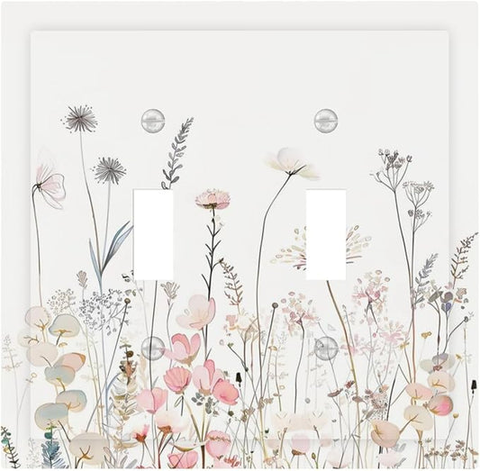 Floral Watercolor Wildflower Dandelion Plant Decorative Switch Plates 2 Gang Double Toggle Outlet Light Switch Cover Wall Plate Electrical Faceplate for Farmhouse Bed Room Decor