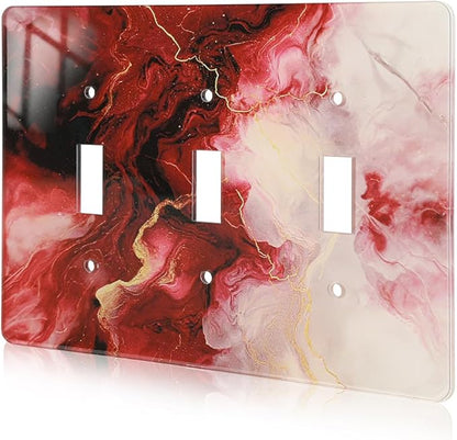 Rich Burgundy Marble Acrylic Light Switch Plates Wall Plates Decorative Electrical Outlet Cover Plates Acrylic Double Outlet Covers Switch Plates 3 Gang
