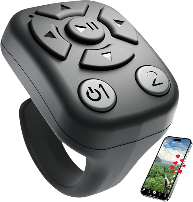 TikTok Scrolling Ring - Bluetooth Remote for TikTok Clips & Tunes, iPhone-Compatible Fingertip Wireless Bluetooth Controller, Ideal for iPad, iOS & Android, with Lively Camera Shutter-(Black)