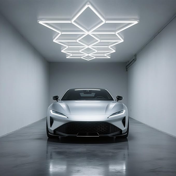 Rhombus LED Garage Light - Hexagonal Snow Lights, 710W 78100LM Super Bright Garage Ceiling Lights, Larger Size Honeycomb Light for Warehouse, Workshop, Gym, Car Basement
