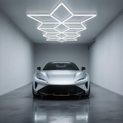 Rhombus LED Garage Light - Hexagonal Snow Lights, 710W 78100LM Super Bright Garage Ceiling Lights, Larger Size Honeycomb Light for Warehouse, Workshop, Gym, Car Basement