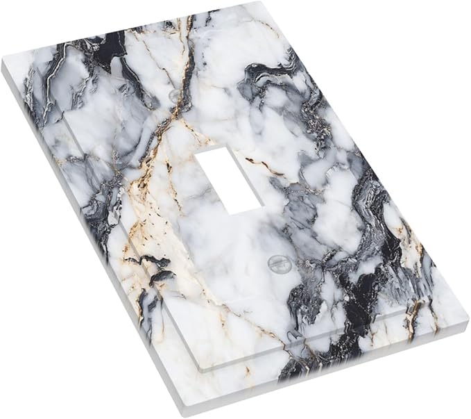 Decorative Light Switch Cover Plate Black Gold Marble Abstract Modern Luxury 1 Gang Single Toggle Wall Plate Electrical Outlet Covers Decorate Switch Plate Cover for Bedroom Home Decor