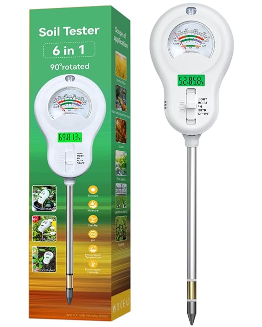 6-in-1 Soil Tester with 3 Probes - Soil Moisture, pH, Fertility, Temperature, Light & Air Humidity Meter, Soil Test Kit for Garden, Lawn, Indoor and Outdoor Plants