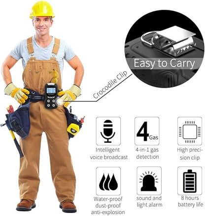 Portable Gas Detector, Gas Clip 4 Gas Monitor Meter Tester Analyzer, Rechargeable LCD Display Sound Light Shock Air Quality Tester, 2 Year Detector…