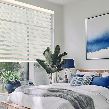ShadesU Cordless Zebra Blinds – Light Filtering Dual-Layer Window Shades for Privacy (Cream Color) (Maximum Height 72") (Width 30.5")
