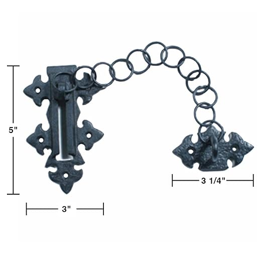Renovators Supply Manufacturing Black Chain Door Latches Slide Latch Bolt 5" Long Wrought Iron Colonial Chain Type Door Guard Extra Security Rust Resistant Privacy Latches with Hardware Pack of 4