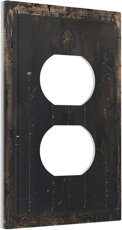 Outlet Covers Black And White Dandelion Art Vintage Wood Grain 1 Gang Duplex Light Switch Cover Plate Decorative Switch Plate Covers Electrical Socket Cover for Farmhouse Cabin Decor