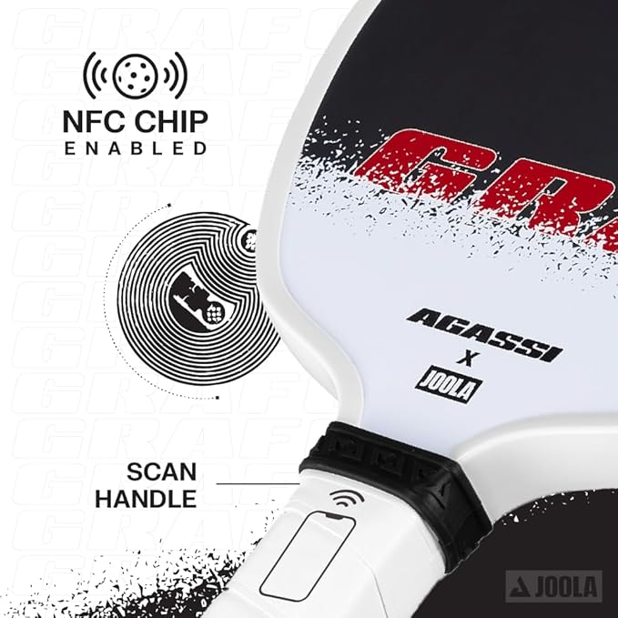 JOOLA GRAF Edge 16mm Pickleball Paddle - Carbon Fiber Pickleball Racket for Increased Spin & Control - Agassi Shape for Power & Precision - UPA-A Certified - USAP Approved - NFC Chip Enabled