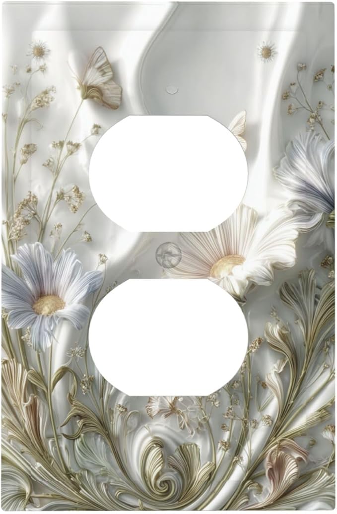 Artistic Flowers Floral Plant Duplex Outlet Decorative Light Switch Covers Electrical Faceplate Switch Plates for Bathroom Kitchen Home