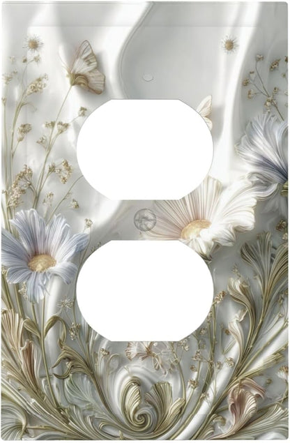 Artistic Flowers Floral Plant Duplex Outlet Decorative Light Switch Covers Electrical Faceplate Switch Plates for Bathroom Kitchen Home