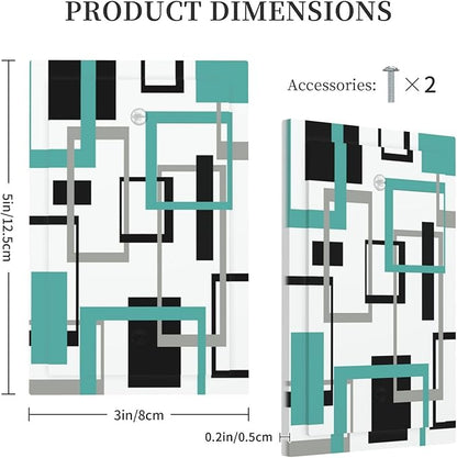 Geometric Turquoise Black Gray Modern Abstract Boho Light Switch Cover Plate 1 Gang No Device Blank Electrical Wall Plates Faceplate Decorative Switch Plate Covers for Office Nursery Decor