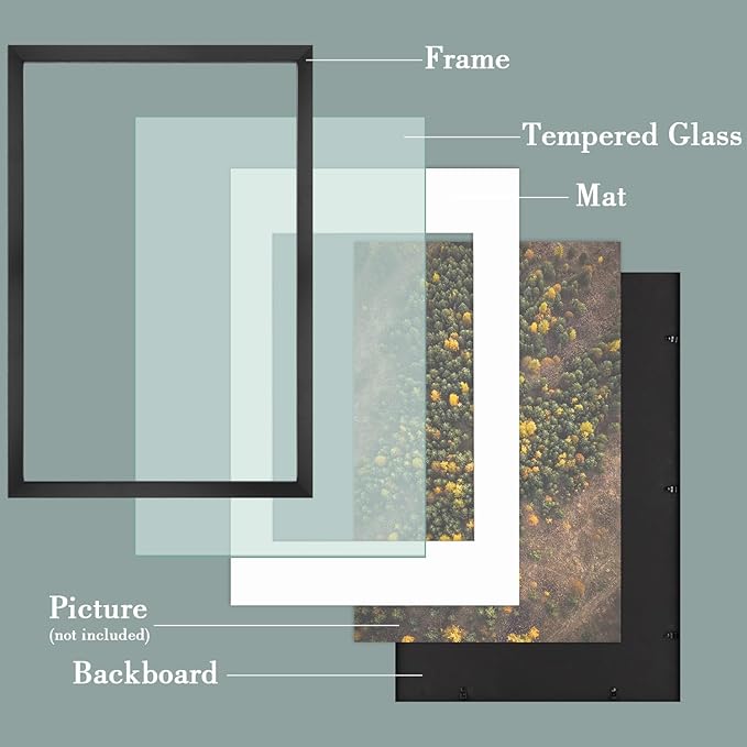 Golden State Art, 16X24 Picture Frame with Mat for 12X18 - High Definition Glass Wall Mounting Horizontal Vertical Display (Black, 1 Pack)