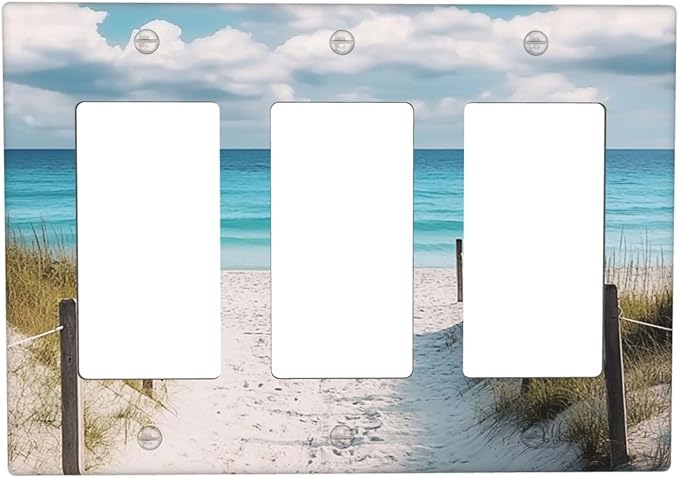 Decorative Outlet Covers Coastal Beach Ocean Seaside View 3 Gang Light Switch Cover Plate Triple Rocker Wall Plates for Electrical Outlets Switch Plate Covers for Bedroom Home Decor