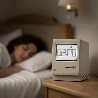 Maclock WB-8 Retro Pixel Alarm Clock, 1984 80s Computer Style Electronic Digital Clock with Large LCD Display, USB Desk Clock for Bedroom, Multiple Alarms, Calendar, Temperature, Adjustable Brightness