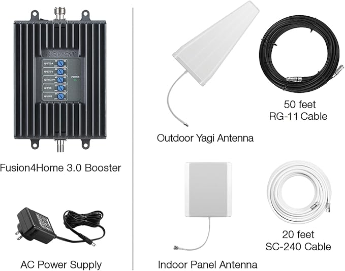 SureCall Fusion4Home Cell Phone Signal Booster up to 5000 sq ft, Includes Upgraded RG-11 Cable, Boosts 5G/4G LTE, Home & Office, Multi-User, All Carriers, FCC Approved
