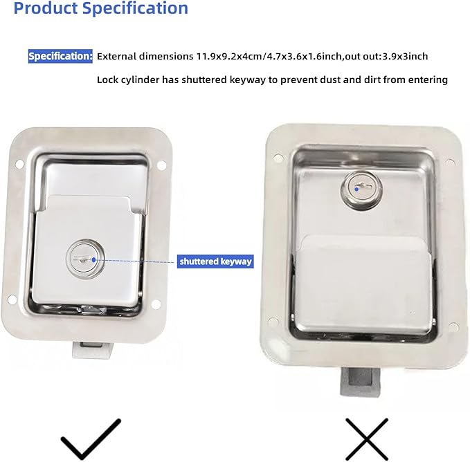 2 Pack Stainless Door Lock Heavy Duty Flush Mount Handle Latch for Trailer Toolbox RV Handle Latch with Gasket Keys