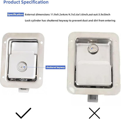 4 Pack Stainless Door Lock Heavy Duty Flush Mount Handle Latch for Trailer Toolbox RV Handle Latch with Gasket Keys