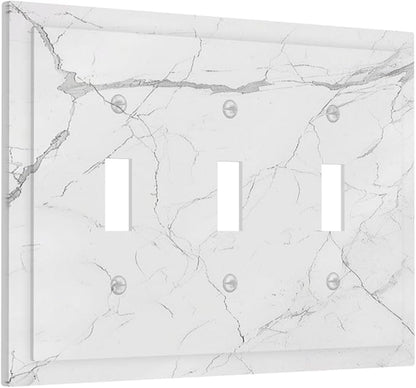 Decorative Switch Plates White Grey Abstract Modern Marble 3 Gang Wall Plate Triple Toggle Light Switch Cover Faceplate Electrical Wall Panels for Bathroom Kitchen Decor