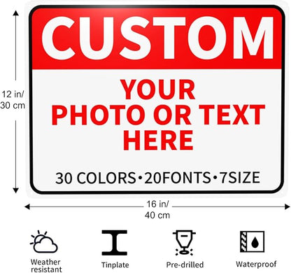 Bulk Custom Signs Outdoor Metal Sign Personalized Signs for Business, Office, Home, Road Signs, Garden Signs, Parking Signs, Decorative Signs, 16''x12''