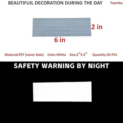 Non Fading White Reflective Stickers 2 inch X 6 inch, Outdoor Waterproof High Visibility Warning Safety Adhesive Reflector Tape (50 Pcs)