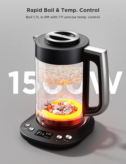 GoveeLife Smart Electric Kettle with Tea Infuser for Loose Leaf, 1.7 L Electric Tea Kettle with Brewing Program, Variable Temperature Control, 2 H Keep Warm & Auto Shut-Off, BPA Free. Black