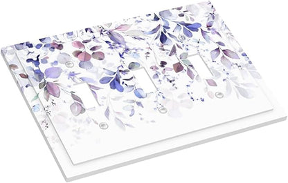 Purple Eucalyptus Watercolor Floral Rustic Leaf Decorative Switch Plates 3 Gang Wall Plate Triple Toggle Light Switch Cover Faceplate Electrical Wall Panels for Farmhouse Home Decor