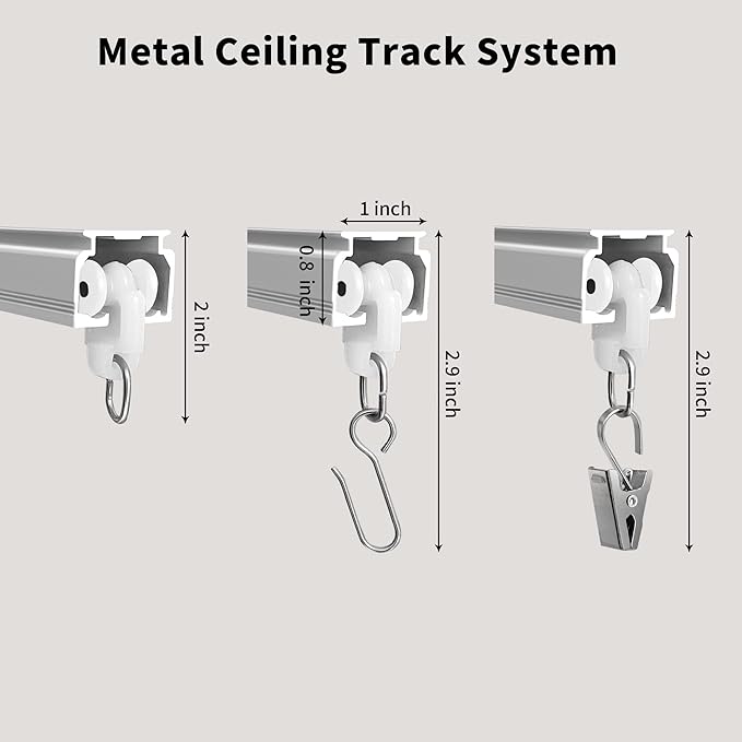 Ceiling Mount Curtains Track Room Divider Privacy Partition Separator Curtain Tracks Rods Heavy Duty RV Shower Outdoor Rail Clip Hook Set, White 3-18ft