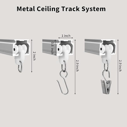 Ceiling Mount Curtains Track Room Divider Privacy Partition Separator Curtain Tracks Rods Heavy Duty RV Shower Outdoor Rail Clip Hook Set, White 3-18ft