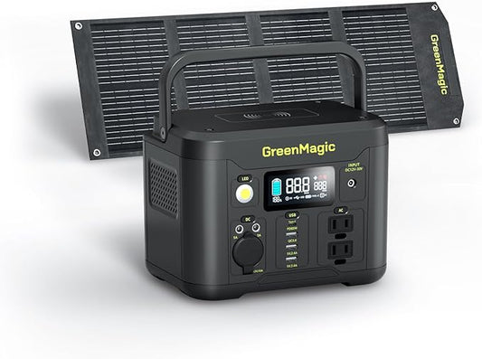 Greenmagic Portable Power Station 330W, BG330A Solar Powered Generator with 60W Solar Panel, 120V Pure Sine Wave AC Outlet Charging Lithium Battery for Outdoor Camping Travel Home