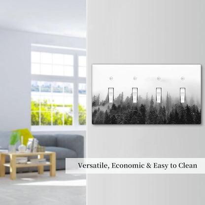 Light Switch Covers Fores Black White Landscape Misty Woods Quad Toggle Electrical Faceplate 4 Gang Wall Plate Decorative Switch Plates For Farmhouse Cabin Decor