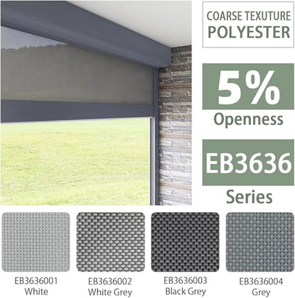 ZSHINE Hard-Wired Outdoor Weatherproof Motorized Patio Roller Shades Remote Control for Porch Balcony Customized Size (White Grey 5% Openness)
