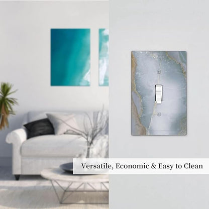 Decorative Light Switch Cover Colored Art Marble Golden Line 1 Gang Single Toggle Device Electrical Faceplate Switchplates Decorator Outlet Wall Plate For Bathroom Kitchen Decor