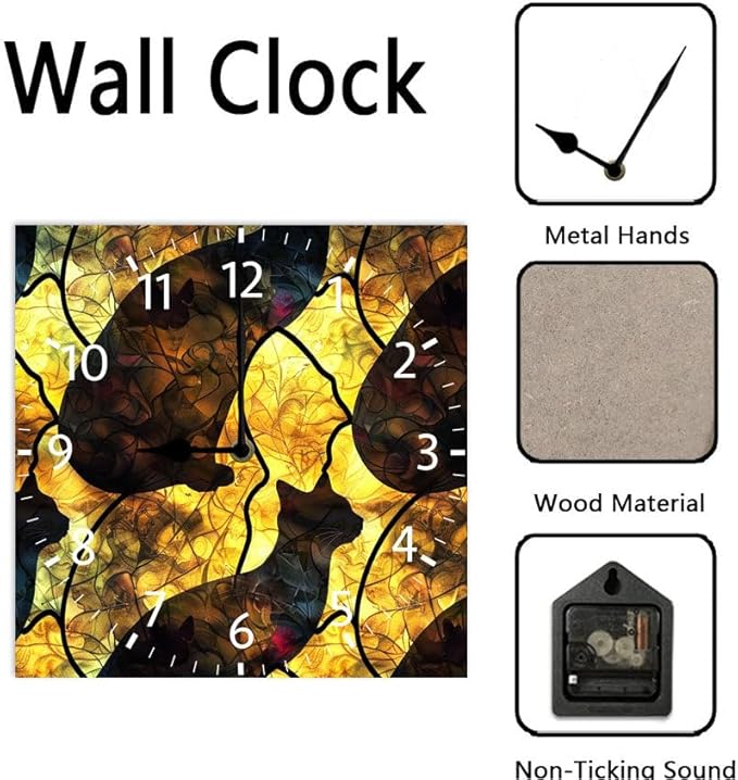 10 in Cats -267 Wood Wall Clock – Digital Time Display, Smart Home Compatible for Bedside or Workspace