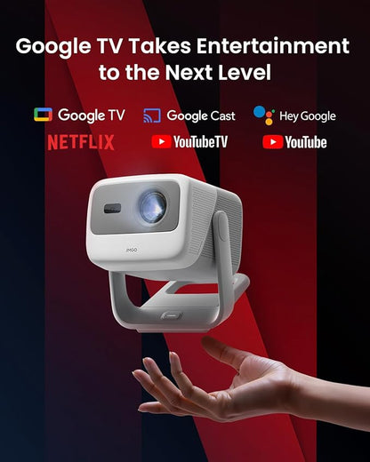 JMGO N1S 4K Smart Portable Projector, Triple Laser, 1100 ISO Lumens, Gimbal Instant Auto Focus, Google TV, Netflix, 110% BT.2020, HDR10, 10W Dolby Audio, Blu-ray 3D, 200" for Home, Outdoor, Gaming