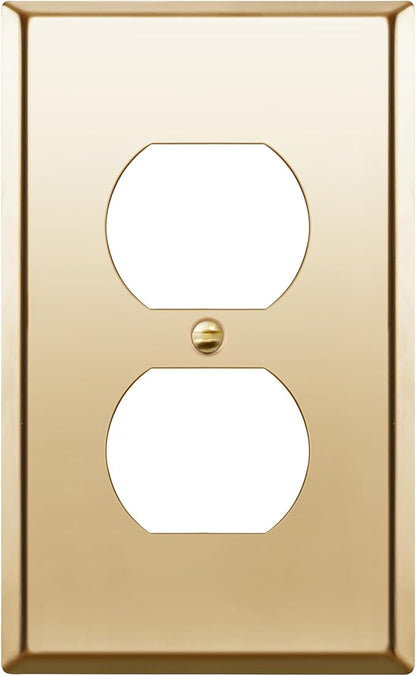 ENERLITES Duplex Receptacle Outlet Metal Wall Plate, Stainless Steel Outlet Cover, Corrosion Resistant, Size 1-Gang 4.50" x 2.76", 7721-PB, Stainless Steel 201, Polished Brass, Gold