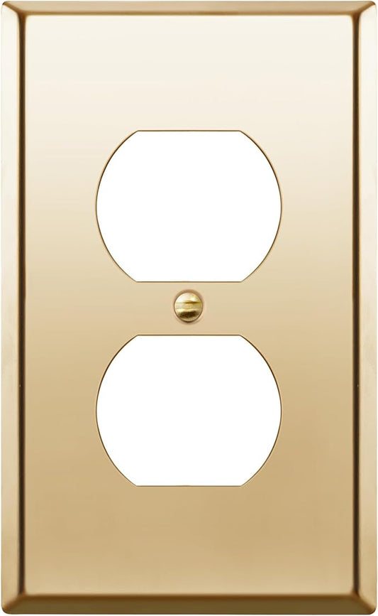 ENERLITES Duplex Receptacle Outlet Metal Wall Plate, Stainless Steel Outlet Cover, Corrosion Resistant, Size 1-Gang 4.50" x 2.76", 7721-PB, Stainless Steel 201, Polished Brass, Gold