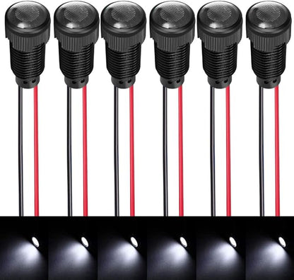 6pcs White LED Indicator Pilot Light AC/DC 12-24V Mounting Hole Size 10mm(Flame Retardant Plastic Shell)