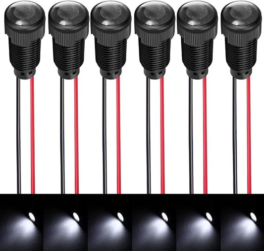 6pcs White LED Indicator Pilot Light AC/DC 12-24V Mounting Hole Size 10mm(Flame Retardant Plastic Shell)