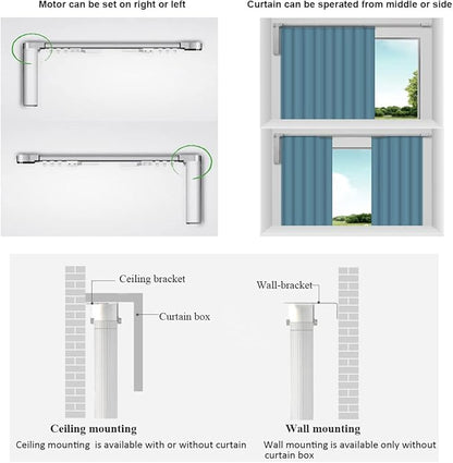 Celling Smart Curtains System, Electric Track with Adjustable Rail,Automatic Curtain Opener,Motorized Curtains Rods With Remote, Compatible with Alexa/Google Home (Up to 80in)