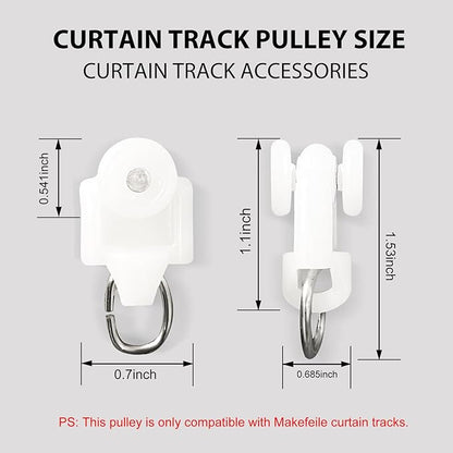 Curtain Glider Track Rail Runners Mute Wheel Rollers Heavy Duty Curtains Tracks Pulley 20PCS,White
