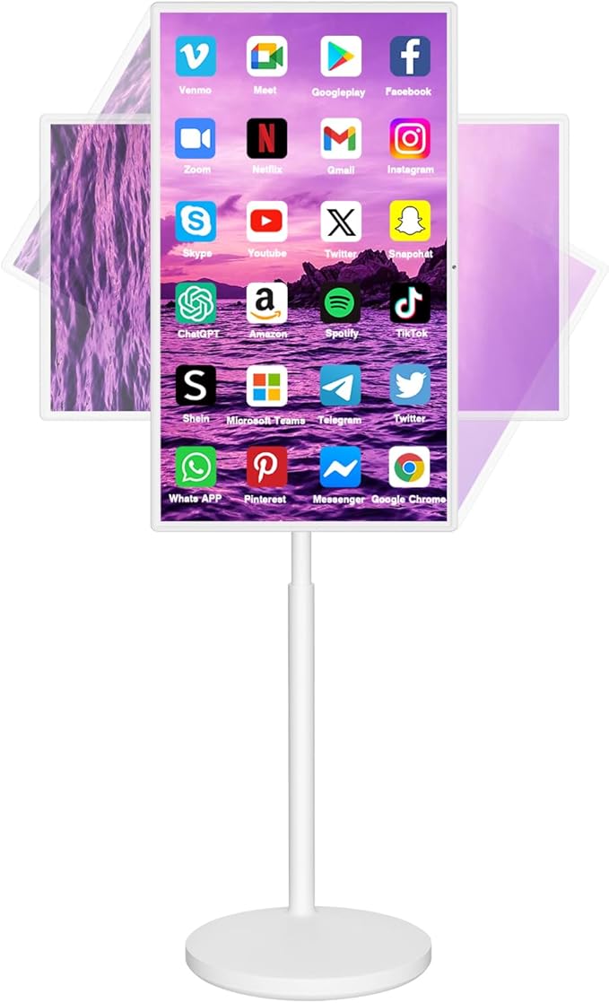 Portable Smart Screen On Wheels, 4K Touchscreen Display, Build-in 4K Camera, Rolling TV Android 13 OS, Built-in Battery (5-8H), Remote Control, 8+128GB Storage (White/32 inches Ultra)