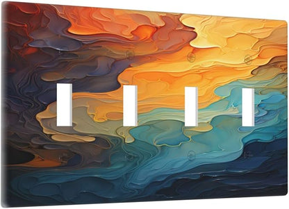 Light Switch Cover Plate Abstract Colorful Modern Luxury Rainbow Quad Toggle Wall Plates Decorative Switch Plates 4 Gang Outlet Covers Electrical Panel Cover Faceplate for Home Decor 4.5 X 8 IN