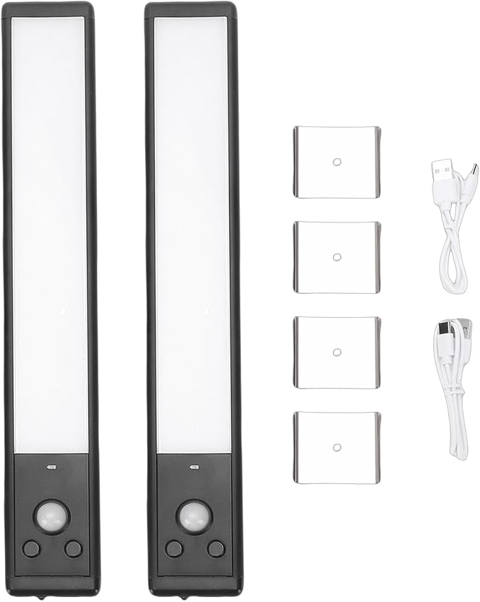 2pcs Under Cabinet Lights Rechargeable LED Motion Sensor Lights Indoor Magnetic Closet Lamps for Kitchen Stick On 3 Color