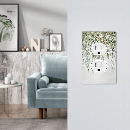 Outlet Covers Sage Green Eucalyptus Watercolor Plant Leaves 1 Gang Duplex Wall Plate Decorative Switch Plates Electrical Receptacle Faceplate Light Switch Cover for Bedroom Bathroom