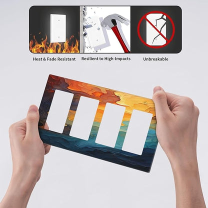 Abstract Colorful Modern Luxury Rainbow 4 Gang Wall Plates Outlet Covers Quad Rocker Light Switch Cover Plate Decorative Switch Plates GFCI Electrical Faceplate for Bathroom Bedroom Decor 4.5 X 8 IN