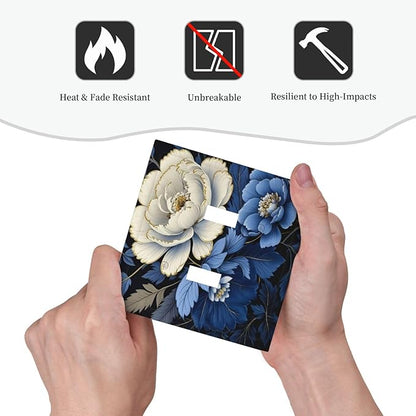 Blue White Flowers Light Switch Covers Double Toggle 2 Gang Wall Plate Dual Decorative Switchplate Electrical Faceplate for Farmhouse Decor