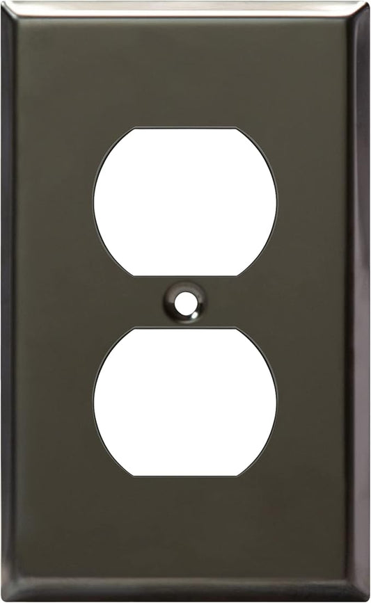 ENERLITES Duplex Receptacle Metal Wall Plate, Stainless Steel Outlet Cover, Corrosion Resistant, Standard Size 1-Gang 4.50" x 2.76", Stainless Steel 201, 7721-PBK, Polished Black