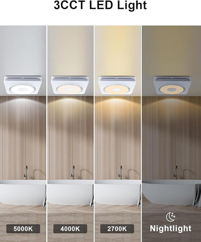 GROWNEER Bathroom Fan with Bluetooth Speaker, 110/160 CFM 1.0 Sone Bathroom Exhaust Fan with Heater, Powerful Oversize Exhaust Fan with Light & Remote, 9 RGB Modes, 1500lm 3-CCT & Nightlight